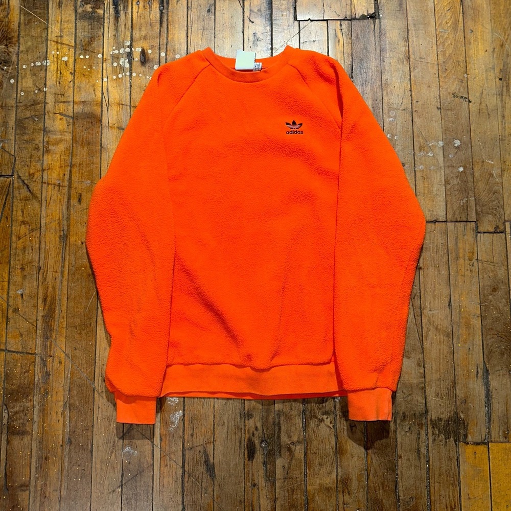 adidas Sweatshirt Mens S Orange Fleece Embroidered Raglan Sleeve Logo Activewear